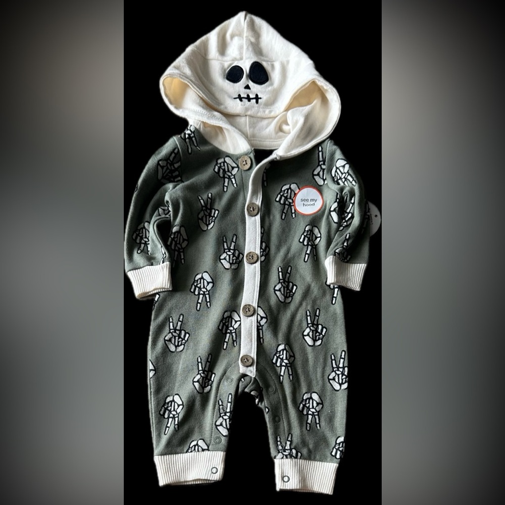 Halloween Peace Sign Skeleton All In One Outfit Infant Size 0-3 Months